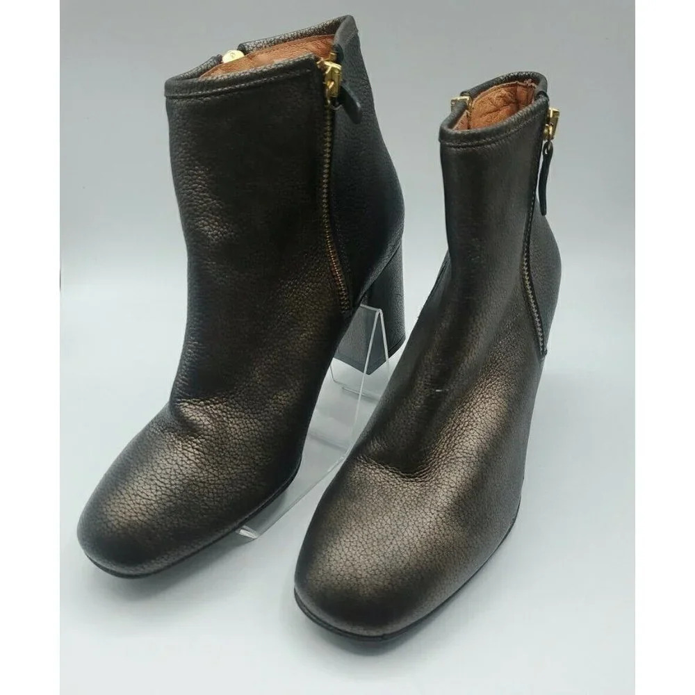 Marroqui Sanchez Spain Womens Black Gold Sz 39 US 8.5 Leather Ankle Boots Shoes